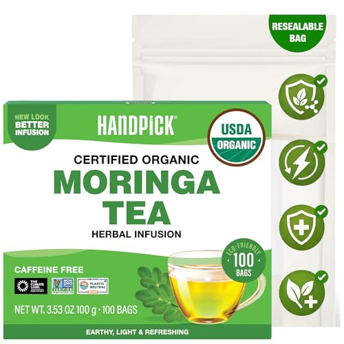HANDPICK, Organic Moringa Tea Bags (100 Count), Pure Moringa Leaves | Authentic Indian Origin |...