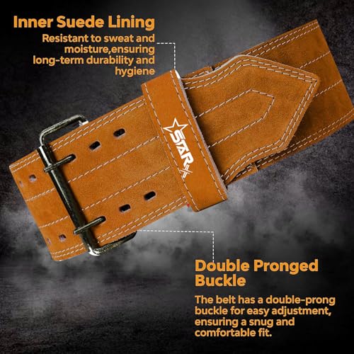Image of Star X Jaguar Suede Leather Gym Belt for Men & Women | Adjustable Powerlifting & Weightlifting Belt for Deadlifts, Squats, Bench Press | Back Support & Injury Prevention for Heavy Workout (S, Brown)