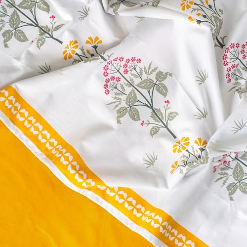 Image of Tranquebar Curtain Co. Window Curtains 5 Feet, 60-65% Room Darkening, Yellow Floral Print, Cotton Curtains for Window, Cotton Curtains 5 Feet Set of 3, BackTabs, Latha Yellow Combo(152 cm) - Set of 3