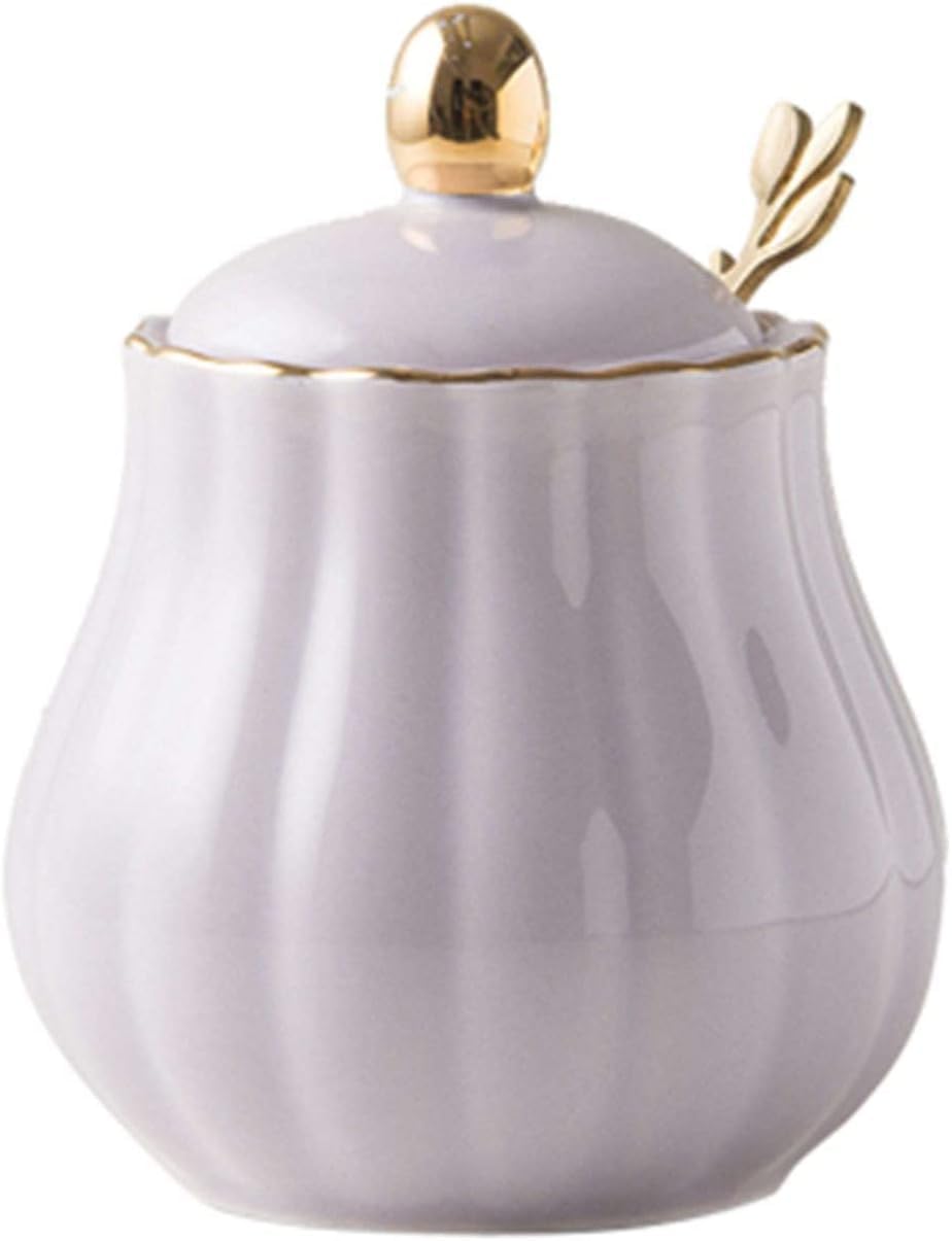 GERRIT Sucrier, sucrier avec Couvercle et cuillère, Pot de Stockage de Sucre, Pot à Sucre, Pot à épices, Pot à Sucre, Pot à sel, assaisonnement – ​​Rose – 300 ML (Couleur : Rose) (Color : Purple)
