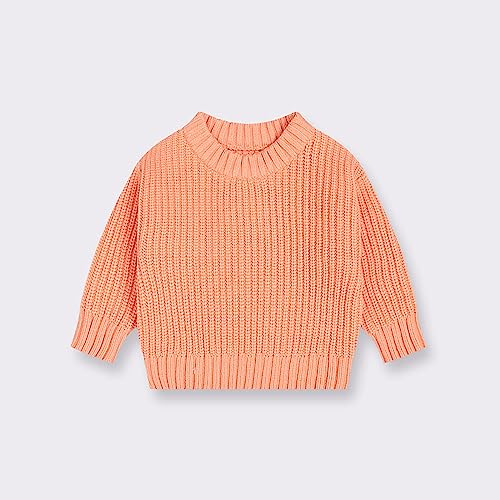 Toddler Boys Girls Knitted Sweater Solid Color Pullover Round Neck Long Sleeve Warm Fashion (Orange, 5-6 Years)3