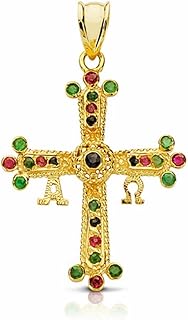 Inmaculada Romero IR Colgante cruz oro 18k Covadonga asturiana 28mm. piedras finas mujer Alfa Omega