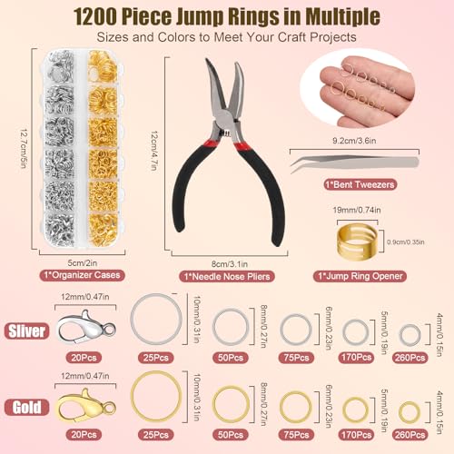 image for Amrules 1200 Pcs Jump Rings for Jewelry Making Supplies, Necklace Repa