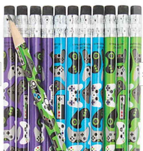 Pack of 12 Gamer Pencils with Erasers Kids Party Favours School Rewards
