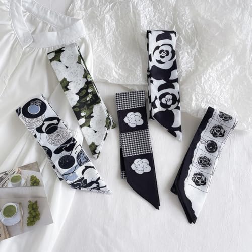 5Pcs Scarves for Women Multifunctional Boho Scarves for Hair Fashion Skinny Scarf for Women Silk Headband Scarf 35X2.7Inch2