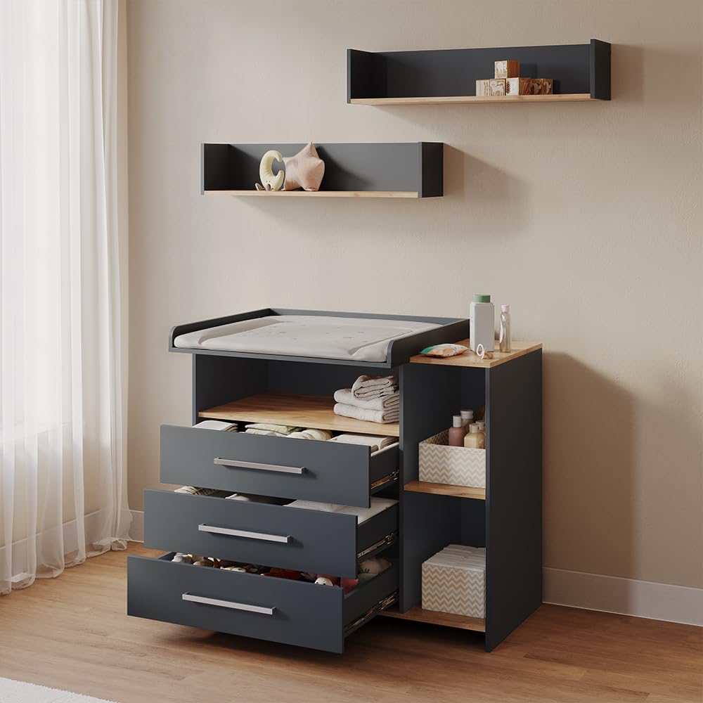Livinity Fasciatoio Torino, Antracite/Rovere dorato, con 3 cassetti