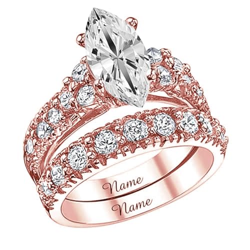 14K Gold 3.0CT Marquise Cut Lab Grown Diamond Bridal Set for Her, IGI Certified, DE-Color, VS, 10K 14K 18K Yellow Gold Diamond Wedding Ring Set for Women Ladies Engagement Wedding3