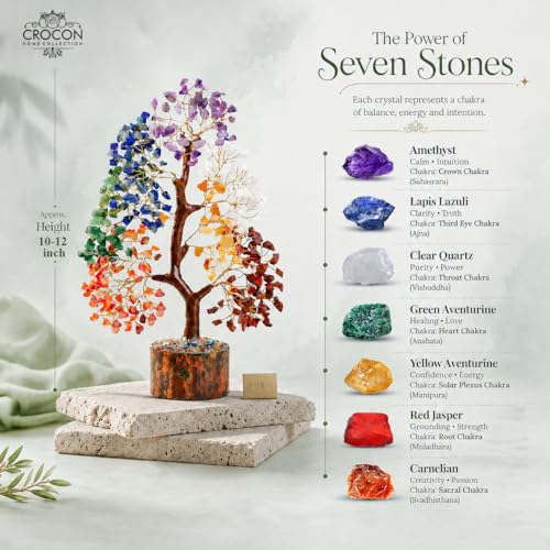 Image of Crocon 7 Chakra Crystal Tree of Life, Healing Crystals Tree 10-12 Inch, | Birthday Gift for Women, Feng Shui, Money Trees, Positive Energy, Good Luck, Home Office Decor, Spiritual Gifts for Women
