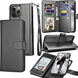 Tekcoo Wallet Case Compatible with iPhone 14 (6.1 inch) 2022 Luxury ID Cash Credit Card Slots Holder Carrying Pouch Folio Flip PU Leather Cover [Detachable Magnetic Hard Case] with Strap [Black]