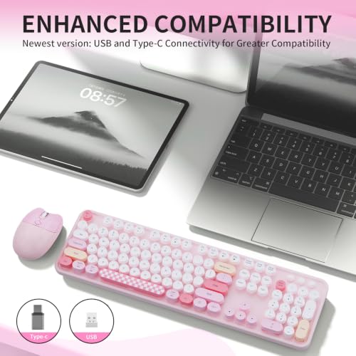 Image of Wireless Keyboard and Mouse, 104 Keys Full Size Typewriters Pink