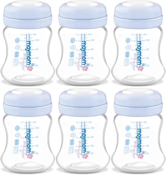 Maymom Wide-Mouth Milk Storage Collection Bottle with SureSeal Sealing Disk; Compatible with Spectra/Motif Luna/Ameda MYA/Bellababy Pumps. Can Replace Spectra S1 S2 Bottles, 6 pc (4.7Oz/140mL, 6pc)