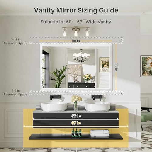 Image of 55x36 Inch White Bathroom Mirror for Wall, Thick Metal Framed Rectangle Mirrors for Over Sink, Bedroom, Living Room, Entryway, Anti-Rust, HD Tempered Glass
