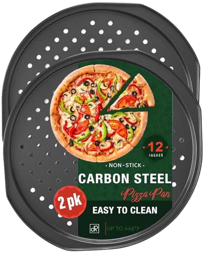 LilGoo Lillgo Lot de 2 plateaux à pizza antiadhésifs en acier au carbone de 35,6 cm avec poignées pour la maison, le restaurant