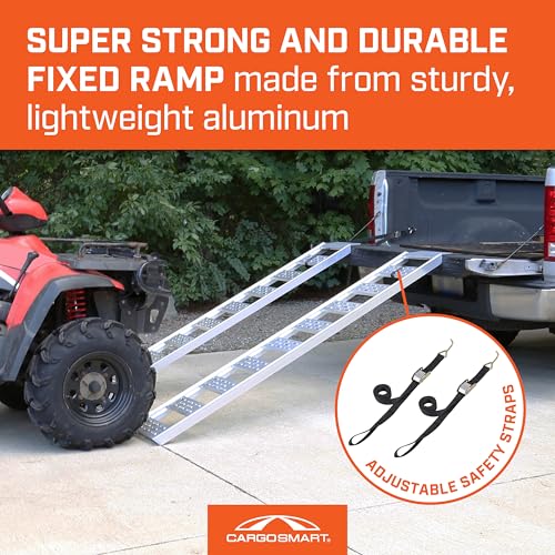 CARGOSMART Aluminum Straight Fixed Ramp with Treads (2pk) - Easily and Safely Load and Unload Light Equipment, Lawn Tractors, ATVs and More, 1,250 lb. Capacity, 12" W x 78" L