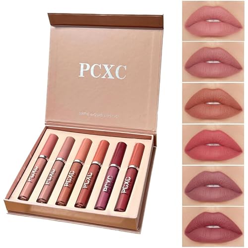 6 Pcs Matte Lip Gloss Set Nude Liquid Lipstick Velvet Matte Non-Stick Cup Not Fade Waterproof High Pigmented Smooth Long Lasting Red Lip Sticks Pink Lipgloss Set Gift For Makeup Women