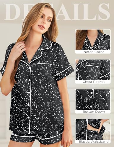 Image of Silk Pajamas for Women Short Sleeve Sleepwear Soft Button Down Loungewear 2 Piece Satin Pjs Shorts Set S-XXL