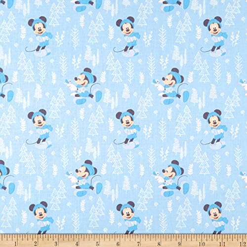 Eugene Textiles Mickey & Minnie Mouse Little Meadow Forest Fabric, Blue, Fabric By The Yard