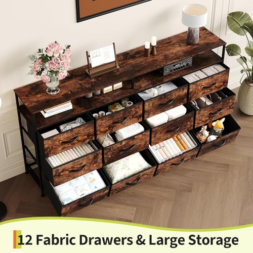 Estantería larga MDF 12 cajones tela mueble almacenamiento de gran estabilidad 4