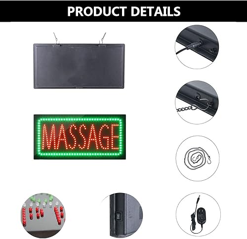 Miniatura 3 de Letrero de masaje LED para negocios, letrero abierto LED súper brillante para masajista, letrero de publicidad eléctrica para terapia de masaje,