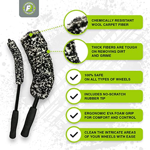 Image of ExoForma Bendable Brush Set - Unique Adjustable 2-Piece Wheel Brush Set Cleans Behind Wheels - Tough Yet Gentle Wool Fiber + No-Scratch Rubber Tip Safe for All Wheel Types - Comfy Ergonomic Grip