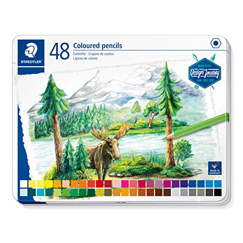 STAEDTLER 146C M48 - DESIGN JOURNEY Lápices de colores con mina blanda, alta pigmentación, forma hexagonal clásica, Estuche metálico con 48 lápices en colores intensos. Colores surtidos.