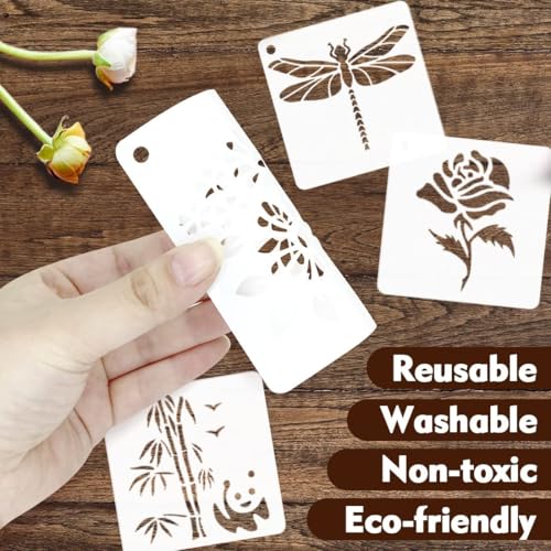 Image of 50 PCS Flower Painting | Stencils Reusable Flower | Stencils for Painting | On Wood Rocks Canvas Fabric | Glass Pottery Size 4X4 Inch