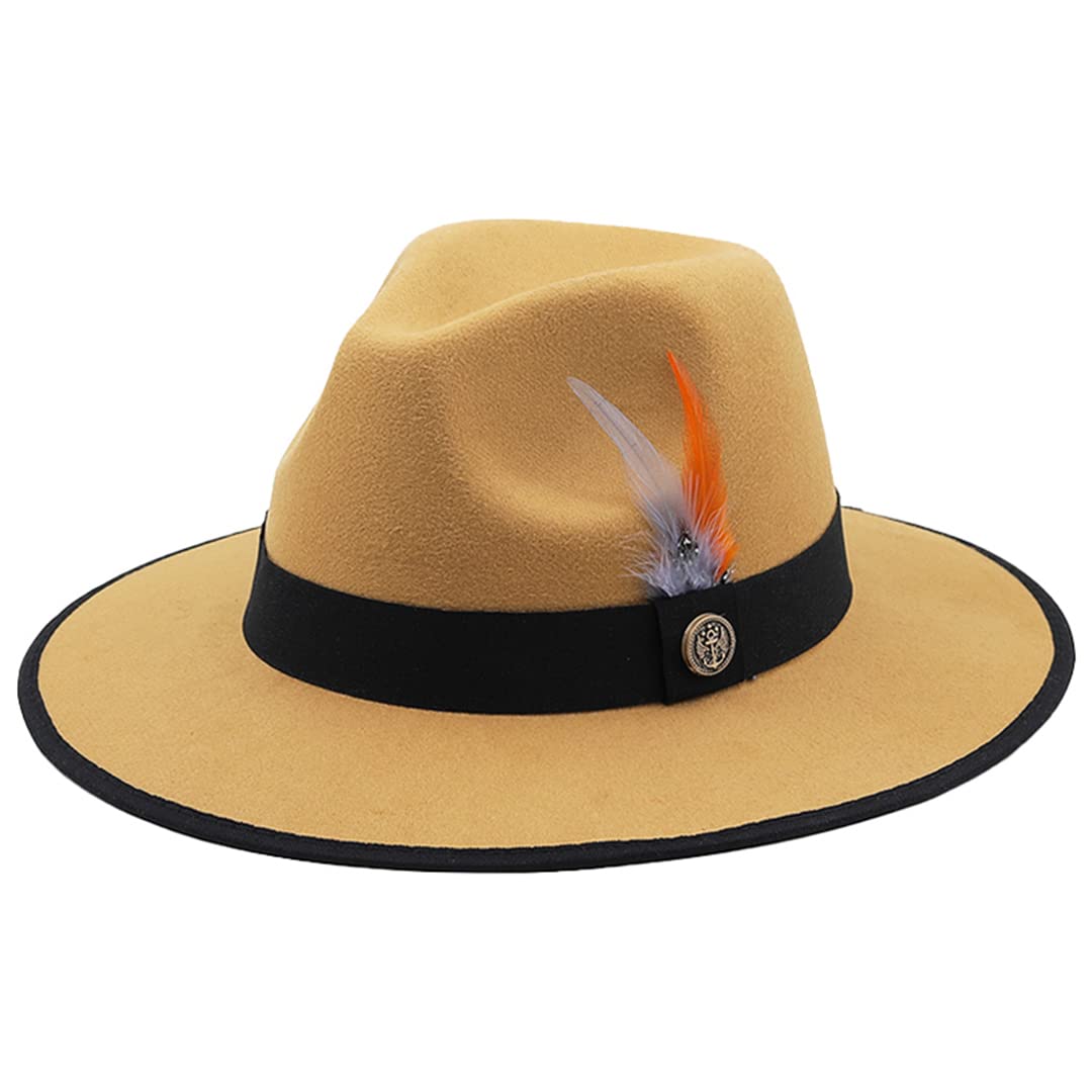 LYGBAOFUL Cappello Fedora in Feltro di Lana a Tesa Larga da Uomo con Cinture di Piume Cappello a Cilindro Jazz da Chiesa da Matrimonio