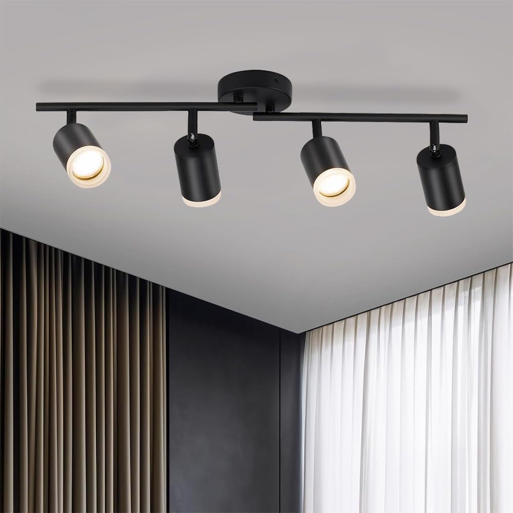 Ccarzzi Spotlight Ceiling Lights 4 Way, Rotatable LED Ceiling Lights Matte Black Spot Lights with GU10 Socket for Kitchen, Bedroom, Living Room (Bulbs Not Included)