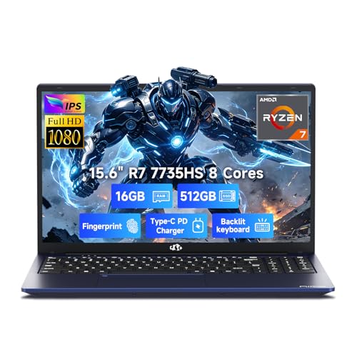 Image of NIMO 15.6 inch AI-Ready Light Gaming Laptop, AMD Ryzen 7 7735HS 8C /16T, 16GB DDR5 512GB PCIe4 SSD, Radeon 680M for AI Work, Content Creation, Streaming & Study, FHD 100W USB-C PD Charging, 2-Y Warranty