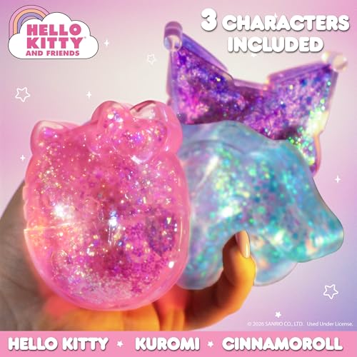 Image of Hello Kitty SLIMYGLOOP Gelli Gels 3 Pack, Cinnamoroll, Hello Kitty, Kuromi Slow-Flow Glitter Squishy Sensory Toys, Squeeze Stress Toy for Kids & Teens, Satisfying Sugar Squish Fidget
