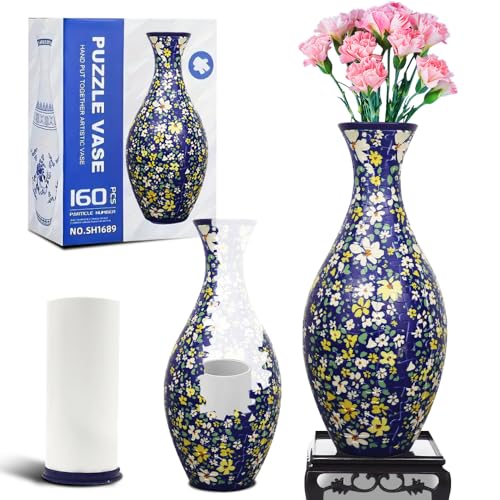 SGZIOO 3D Puzzle Vase, 160 Pieces 3D Jigsaw Vase, Detachable 3D Jigsaw Puzzles for Adults, Diy Unique Arts Flower vase, Puzzles Gift for Housewarming, Flowers Arrangement, Home Decoration