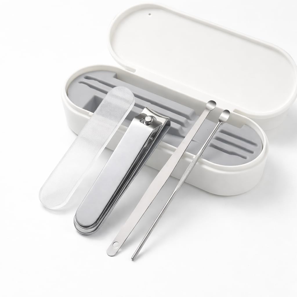 4-In-1 Mini Manicure Pedicure Set | Portable Nail Care Kit with Stainless Steel Nail Clipper Cuticle Pusher Nail File Ear Pick | Compact Travel Case Grooming Tools for Men Women (PACK OF 1)-image-4