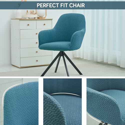 Image of HOKIPO Premium Jacquard Fully Covered Cover for Swivel Dining Chair with Arms, Pack of 4, Turquoise (AR-5356-TRQ*4)