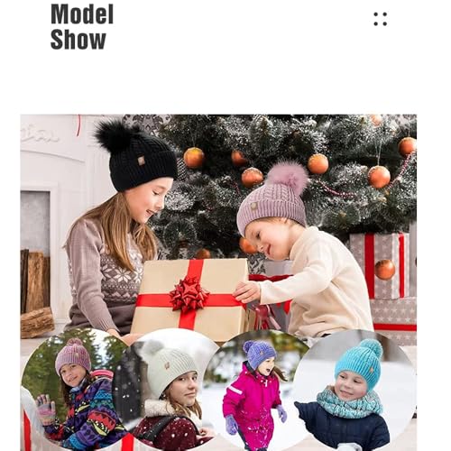 Kids Winter Hat Scarf Gloves Set -Thermal Knitted Beanie Cap Neck Warmer Touchscreen Anti-slip Mitten for Children2