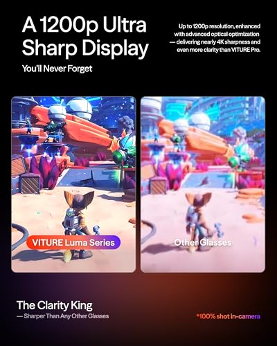 Image of VITURE Luma AR /XR Glasses - 146 inch 1200p Ultra Sharp Display, 50 FOV, 3Dof,Electrochromic Film, Myopia Adjustments, Smart Glass for iPhone17 /16 /15, Android, Mac, PC, Steam Deck, PS5, Switch, Switch 2