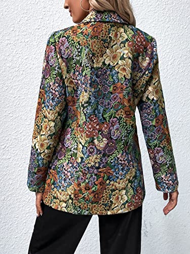WDIRARA Women's Floral Print Lapel Neck Single Button Lightweight Jacket Blazer with Pocket3