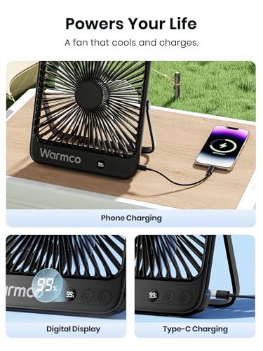 Warmco 20000mAh Battery-Powered Fan - Ultra-Slim 8-Inch Portable Camping Fan with LED Lantern and 48-Hour Runtime for Outdoor Adventures - Image 9