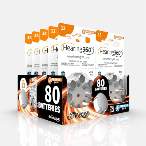 Hearing360 80 pilas para audífonos tamaño 13 calidad premium (10 blísteres de 8 pilas)