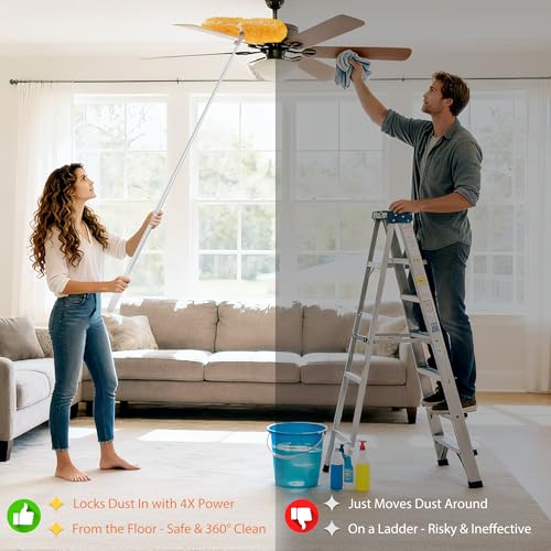 Image of 6 ft Extendable Duster Handle with 20 Pcs, 360 Heavy Duty Duster Refills Kit for Swiffer, 4X Electrostatic Microfiber for Cleaning Home, Effortlessly Reach Ceilings, Fans & Hard-to-Reach Areas