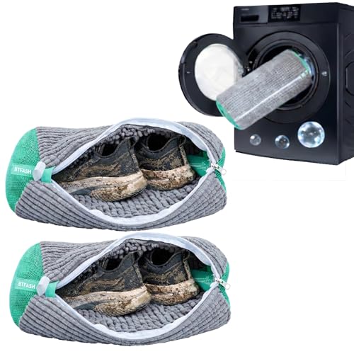 Image of Reusable Shoe Laundry Bag for Washing Machine & Dryer | Plush Zippered Washing Pouch for Sneakers, Baby Items & Delicates (Grey) Pack of -2