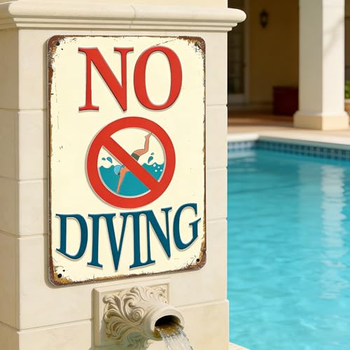 Cartel metálico vintage para piscina señal No buceo 12x8 miniatura 3
