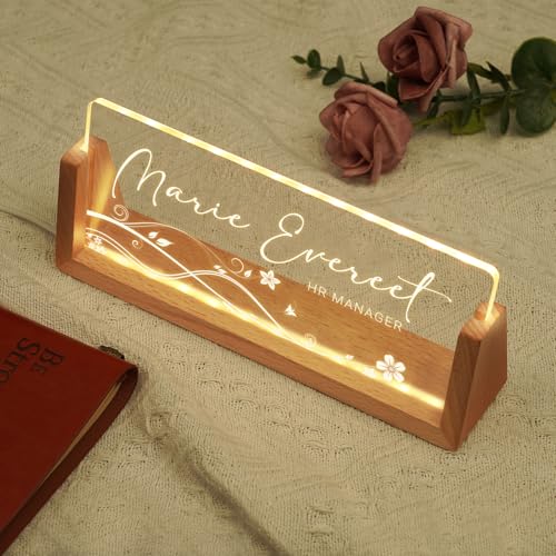 Image of Custom Name Plate for Desk, Personalized Light Up Acrylic Desk Name Plate, Personalized Office Gifts for Boss Coworkers Teacher, Employee Appreciation GIfts, Office Decor for Women Men