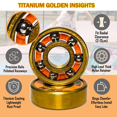 Naivskb Skateboard Bearings 8mm 8 Pack w/Locknuts Washers Skateboards Longboards Cruisers Surfskates Scooters Roller Skates (Golden Orange) - Image 4