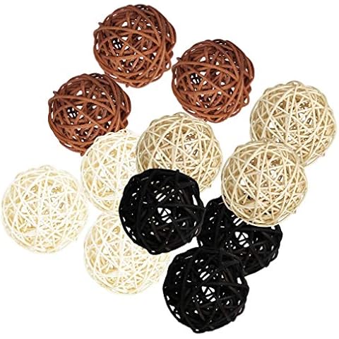 P Prettyia 12-Pack Large 50mm Wicker Rattan Balls - Decorative Balls for Bowls, Vase Filler, Coffee Table Decor, Wedding Party Decoration Cover
