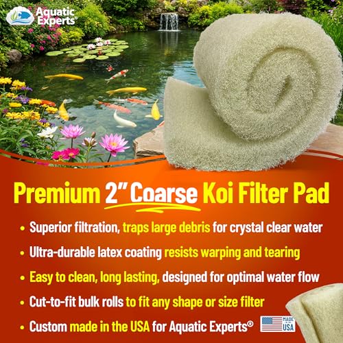 Image of Aquatic Experts Cream COARSE Pond Filter Pad - 2 inch Thick - Bulk Roll Water Garden Filter Pond Media - Made in USA (Cream Pond Bundle)