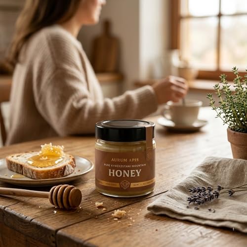 Image of Aurum Apis Raw Kyrgyzstani Mountain Honey - 100% Raw & Unfiltered Pure Honey, Hand-Harvested, Non-GMO, Naturally Sourced Certified Organic Premium Honey (130g)