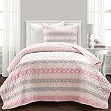 Lush Decor Sara Lily Reversible 3 Piece Quilt Set, Twin-XL, Pink