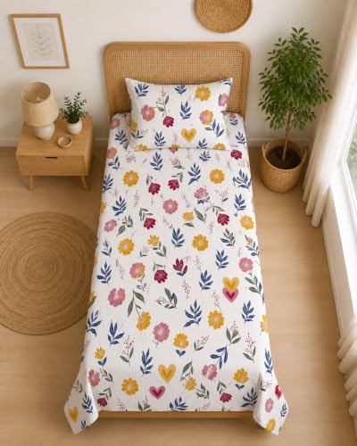 Image of DECORUM Glace Cotton Single Bedsheet with 1 Pillow Cover | Soft, Durable, Lightweight & Skin-Friendly Fabric| Suitable for Single /Diwan Bed Size