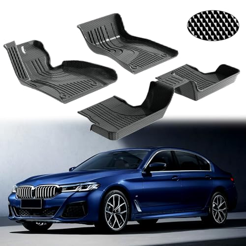 IKABEVEM Carbon Fiber Patter Floor Mats Fit for BMW 5 Series (G30) 2017-2023 530i 530e 535i 540i 540d M5(F90 & Competition) M550i, All Weather TPE Rubber Car Mats Grey (Not for GT)