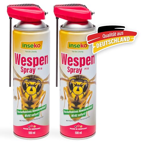 inseko Wespenspray mit Sprührohr 500ml - Profi Wespen-Abwehr Spray mit Sofortwirkung - Gegen Wespen & Wespennester - Schutz für Haus Garten & Terrasse (PT19) (1000ml)